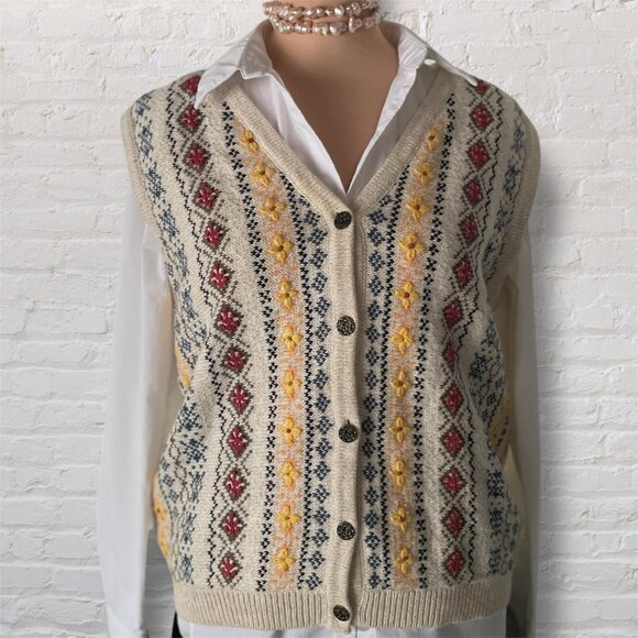 Vintage Northern Reflections Boho Cottagecore Embroidered Knit Vest - Women's M - Picture 2 of 5